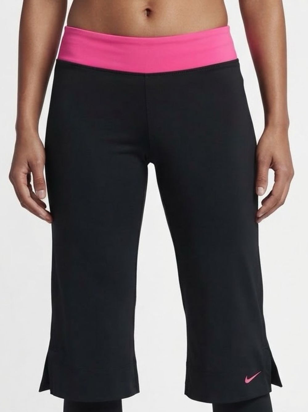 Nike Women's Black Capri Shorts with Hot Pink Waistband Size M 8-10